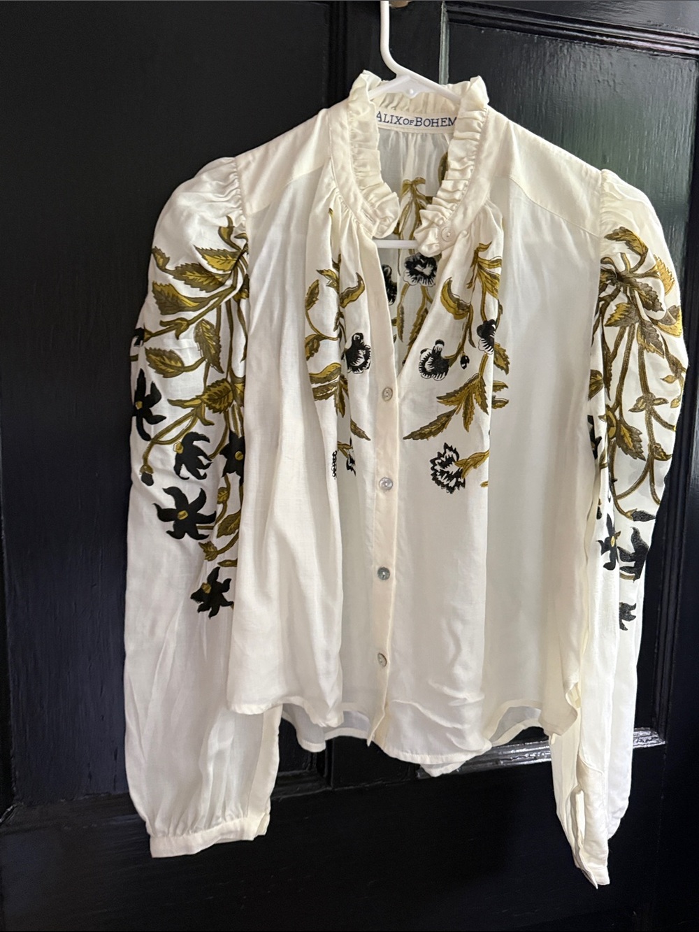 Alix Of Bohemia Cream Blouse with Olive and Black Embroidery